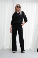 Luksusowy Komplet Damski Masełko Bluza Rozpinana + Spodnie Wide Leg Premium Soft Touch Elegancja & Komfort-CZARNY